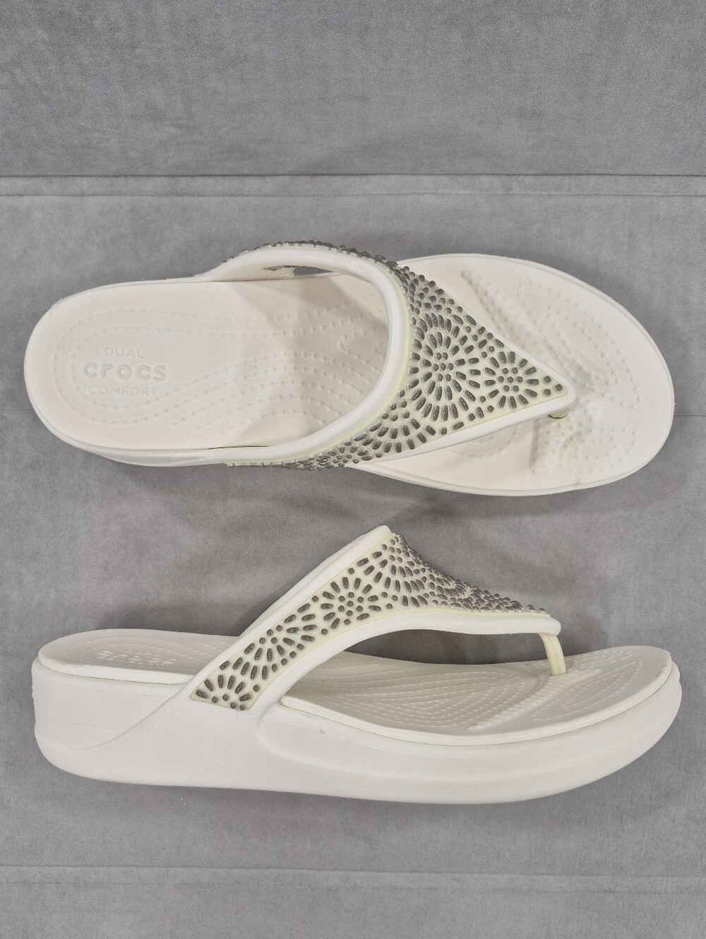 Crocs Women's White Floral-Detail Flip Flop Sandals